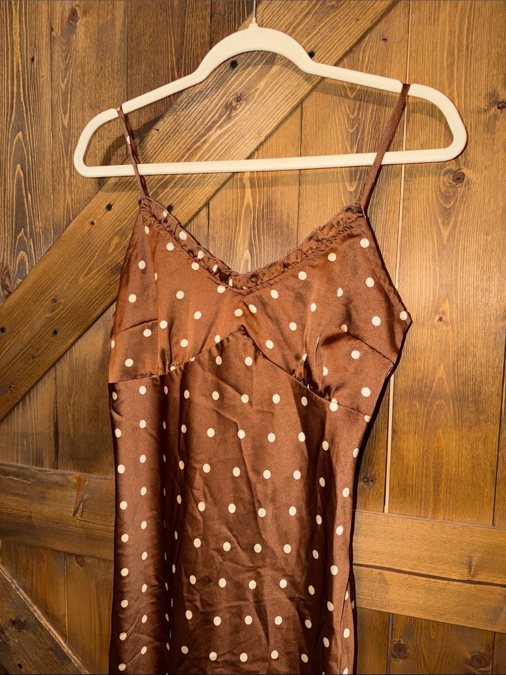 Japna Brown Polka Dot Midi Slip Dress - Picture 3 of 5